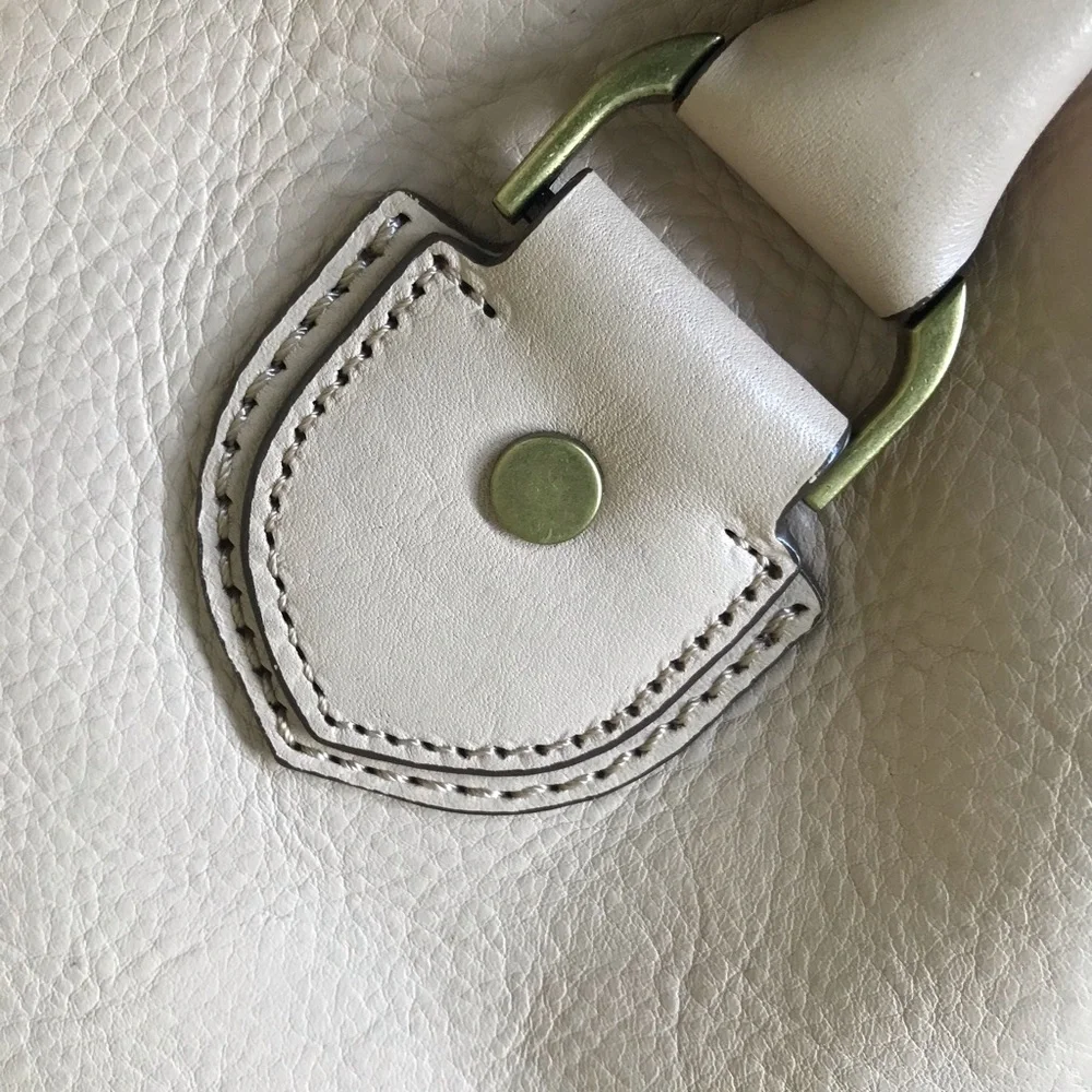 Vintage Cole Haan Beige Leather Satchel with Braided Handles Matte Gold Hardware
